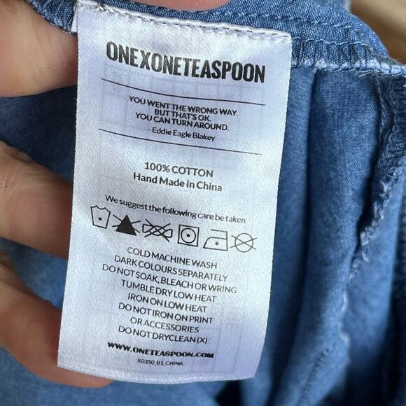 One X Oneteaspoon Women's Blue Denim Raw Hem Blouse Size S - Picture 7 of 7